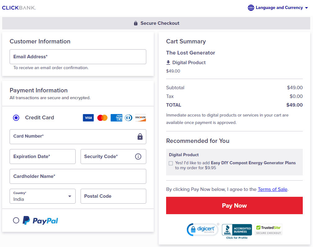 The Lost Generator Checkout Page